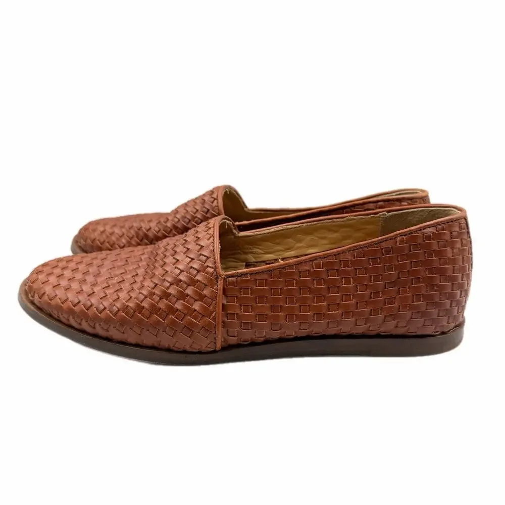 Nisolo Mara Brown Woven Leather Slip-On Casual Comfort Preppy Flat Loafers